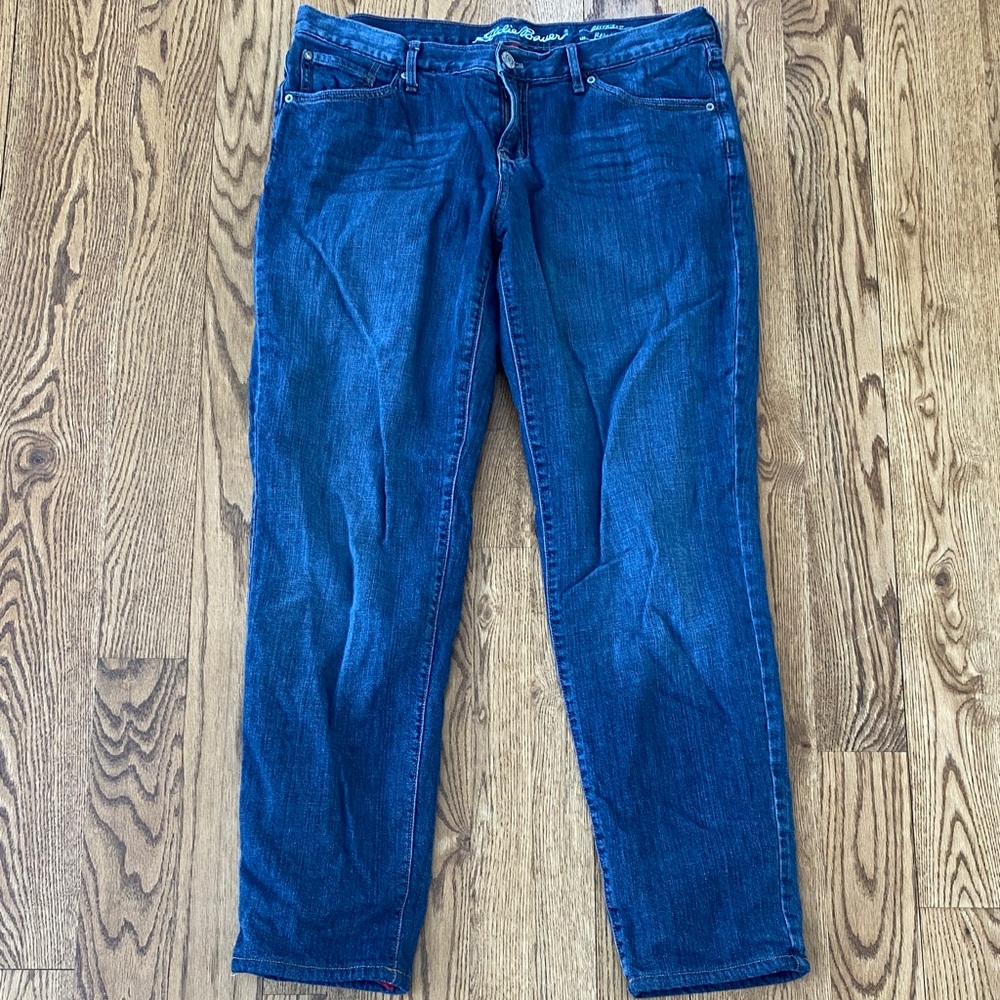 Womens LL Bean flannel lined size 10 boyfriend fit relaxed leg blue jeans
